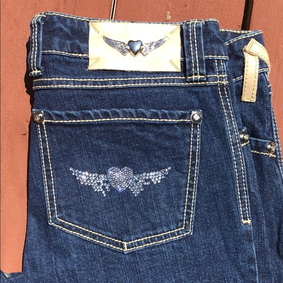 TWISTED HEART RHINESTONE POCKET JEANS, SIZE 30 - Picture 2 of 8